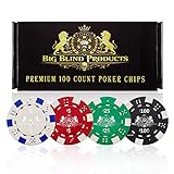 Big Blind Products 100 Piece Premium Poker Chip Set Set for Upscale Vegas-Style Poker Nights - Durable, Poker Chips with Denominations, Casino Weight Chips with Gift Box - Casino Chips