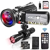Video Camera, 60fps 30MP 30X Digital Zoom Full Spectrum Camcorder with Flashlight, Ultra HD Digital Camera Vlogging Camera for YouTube with IPS Screen, Video Recorder with Night Vision 2 Batteries