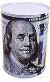 $100 Dollar Bill Piggy Bank 8.5' Tall Coin Saving Money Currency Benjamin Franklin C Tin Can Banknote Jar