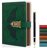 ZXHQ Lock Diary with Pen, A5 Ruled 224 Pages PU Leather Journal with Lock, Refillable Hardcover journals for Writing Size A5(8.5 × 5.9 Inch) Blackish Green