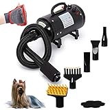 Free Paws Pet Dryer 4.0 HP 2 Speed Adjustable Heat Temperature Pet Dog Grooming Hair Dryer Blower Professional with 5 Different Nozzles and a Shower Massage Glove (Black)