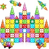MagHub Magnetic Tiles 65 Piece Set Kids Magnet Toys,Clear 3D Magnetic Building Blocks Set, Magnetic Stacking Toy Construction Preschool Learning Educational Toy for Toddlers Children Boys Girls