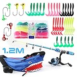 Kids Fishing Pole Set,Fishing Rod and Reel Combos,Ultralight Telescopic Fishing Rod+Spinning Reel+Lure Baits+Fishing Line with Mini Shark Bag for Boys Girls Youth Freshwater Saltwater