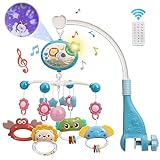 Mini Tudou Crib Mobile with Music and Lights,Baby Mobile for Crib with Hanging Rotating Rattle Toy,Star Projection,400 Lullabies and Timing Function,Remote Control Baby Crib Mobile for Boys Girls