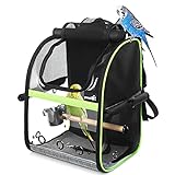 Pecute Bird Carrier Backpack, Parrots Bird Backpack with Visible Window, Adjustable Height Standing Perch, Feeding Cans, Waterproof Pads, Lightweight Foldable Birds Travel Cage for Hiking Camping