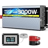 EGSCATEE 3000W Pure Sine Wave Inverter 12V DC to 110V/120V AC Inverter with 4AC Outlets, 5V/3.4A USB, Remote Control with on-Screen Display, Off-Grid Solar Power Inverter for Truck, Home, Vehicles, RV