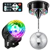 6RPM Rotating Motor with LED Lights and Party Lights with Remote Control, Electric 4 Colors Mirror Ball Motor RGB Disco Ball Lamps Sound Activated Disco Light for Home Room Birthday DJ Birthday Club