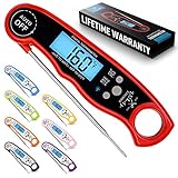 Zulay Instant Read Food Thermometer - Waterproof Digital Meat Thermometer with Backlight, Calibration & Internal Magnetic Mount - Cooking Thermometer for Meat, Kitchen, BBQ & Grill (Red)