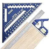 WORKPRO Rafter Square and Combination Square Tool Set, 7 in. Aluminum Alloy Die-Casting Carpenter Square and 12 Inch Zinc-Alloy Die-Casting Square Ruler Combo (Rafter Square Layout Tool)
