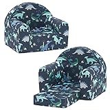 Ulax Furniture Kids Sofa Couch, 2-in-1 Flip Out Toddler Couch, Baby Lounge Chair (Navy Dinosaur)