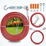 Heavy Duty Dog Tie Out Trolley System for Two Small Large Dogs Up to 250lbs - 100ft Dog Runner Cable Dog Zipline for Yard Camping Outdoor (Red, 100 ft for Two Dogs up to 250 lbs)