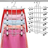 Hangers,Pants Hangers,Clothes Hangers - 6 Tiers Skirt Hangers with 360° Swivel Hook,Hangers Space Saving with Clips,Closet Organizer -Baby Hangers- 2 Pack Pant Hangers