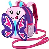 AGSDON Toddler Backpack with Leash, 9.5' Kids Butterfly Safety Leashes Removable Tether bookbag