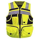ZUJA 3M Reflective stripes Safety Vest Hi-vis Yellow knitted Vest with 10 pockets Bright Construction Workwear for men and women. (3XL)