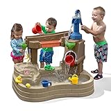 Step 2 Pump & Splash Discovery Pond Water Table, Outdoor Kids Water Sensory Table Pool, Ages 2+ Years Old, 10 Piece Water Toy Accessories, Brown