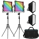 RGB Video Light, Full Color Studio Photography Lighting Kit, 50W LED Panel Light with Softbox, 552 LEDs/CRI 97+, 2600K-10000K/0-360 Adjustable Colors/9 Kinds of The Scene Lights