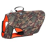Coodeo Dog Hunting Vest Orange, Camo and Reversible Reflective Dog Tactical Harness Hound Jacket for Protection and Security, 4.5mm Neoprene Waterproof Safety Dog Vest Both Sides to Wear (Medium)