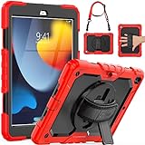 SEYMAC Case for iPad 9th/8th/7th Generation, iPad 10.2 inch Case Kids,[360 Degree Rotatable Hand Strap/Kickstand] Full Body Protection Shockpoof Case with Screen Protector for iPad 9/8/7 (Red/Black)