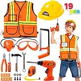 JOYIN 19Pcs Kids Tool Set, Pretend Play Toddler Tool Toys with Construction Worker Hat Costume & Electronic Toy Drill for Boy Girl Halloween Christmas Gift Birthday Dress Up Party