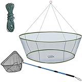 Windyun 2 Pcs Fishing Net with Long Telescopic Handle and Portable Folded Crab Net with Fishing Rope, Fish Net Crab Trap and Fishing Landing Net for Freshwater Saltwater Minnow Lobster Crawfish Shrimp