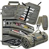 Anttctig Tool Bags, Heavy Duty Roll Up Tool Bag Organizer and Storage with 3 Detachable Tool Pouch+1 Wrench Organizer+2 Small Pockets, Gifts for Dad Tool Roll with Adjustable Shoulder Strap