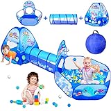 PigPigPen 3 in 1 Kids Play Tent with Tunnel, Ball Pit, Basketball Hoop for Boys & Girls, Toddler Pop Up Playhouse Toy Baby Indoor/Outdoor, Gift Year Old Child (3 Tent)