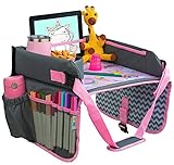 Kids Travel Tray - Car Seat Tray - Travel Lap Desk Accessory for Your Child's Rides and Flights - it's a Collapsible Organizer that Keeps Children Entertained Holding Their Toys (Pink)