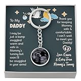 Baby Bump Daddy To Be Jewelry Present, First Time Dad Father's Day Message Card With Circle Keychain, Newborn Baby Luxury Keychain (Silver - 1st design)