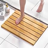 Domax Bamboo Bath Mat for Bathroom - Shower Mat Non Slip Waterproof Wooden Shower Floor Mat for Doorway Sauna Spa Yard Patio Pool Outdoor Use (Natural, 21.26 x 14.17 x 1.3 Inch)