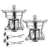 Shabu hot pot Stainless Steel Chafing Dishes hotpot single Mini cooking pot Cookware Non-Magnetic Burner with 2 spoons