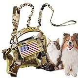 Tactical Cat Harness and Leash for Walking Escape Proof, Adjustable Military K9 Pet Vest Harness Easy Control for Large Cat, Puppy and Small Dog (Camo)