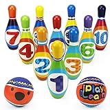 iPlay, iLearn Kids Bowling Toys Set, Toddler Indoor Outdoor Activity Play Game, Soft 10 Foam Pins & Two Balls Playset, Educational, Birthday Party Gift for 18 24 Months, 2 3 Year Old Children Boy Girl