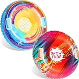 PARENTSWELL 2 Pack Snow Tubes - 35'' Inflatable Snow Tubes for Sledding Heavy Duty with Handles, Toddler Double Snow Tube Winter Outdoor Sledding Tube Toys for Kids Adults