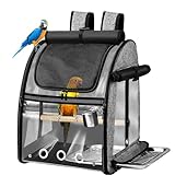 SUERTREE Bird Carrier Bag with Indestructible Stainless Steel Mesh, Bird Travel Cage with Stand, Easy to Clean Backpack for Parrot, Portable Bird Travel Bag, Pet Transparent Breathable Travel Cage