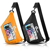 Odoland 2 Pack Waterproof Phone Pouch with Adjustable Waist Strap, IPX8 Screen Touch Sensitive Floating Marine Dry Bags, Lightweight Running Belt Fanny Pack for Swimming Kayaking Boating Orange