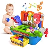 Workbench and Construction Toys for 1 Year Old Boy, Musical Learning Workbench Baby Tool Set with Shape Sorter for Learning Colors, Shape and Numbers