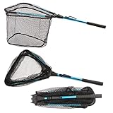 FunVZU Fishing Net Folding Landing Net - Collapsible Fishing Nets with Telescopic Pole Handle, Durable Rubber Coating Knotless Mesh, Safe Fish Catching and Releasing…