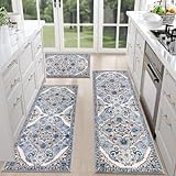 HEBE Boho Kitchen Rugs Sets of 3 Non Slip Kitchen Mats for Floor Washable Kitchen Rugs and Mats Soft Comfortable Kitchen Runner Rug Vintage Kitchen Carpet Runner Rugs for Kitchen Floor