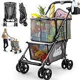 𝟮𝟬𝟮𝟰 𝐔𝐩𝐠𝐫𝐚𝐝𝐞𝐝 Folding Shopping Cart with Wheels, 80lbs Multi Use Grocery Carts with 360° Wheels & Removable Tote Bag, Multifunctional Portable Personal Shopping Carts for Groceries