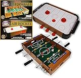 Matty's Toy Stop Deluxe Wooden Mini Table Top Air Hockey (Extra Pucks) & Foosball (Soccer) (Extra Balls) Games Gift Set Bundle - 2 Pack