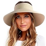 FURTALK Sun Visor Hats for Women Wide Brim Straw Roll-Up Ponytail Summer Beach Hat UV UPF Packable Foldable Travel Beige