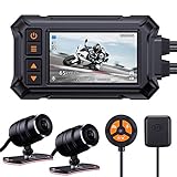 Motorcycle Dash Cam Camera,Blueskysea A12 1080p 30fps Dual Wide Angle 150° Lens Sportbike Recording DVR with 3'' Full Fit Screen Waterproof 32GB Card Loop Recording GPS Mode