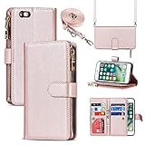 SunYoo Crossbody Wallet Case for iPhone 6S 6 with Card Slot Holder, PU Leather Zip Pocket Folio Purse Flip Case Magnetic Closure Handbag with Detachable Lanyard Strap for iPhone 6 6S -Pink
