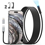 Endoscope Camera with Light, Teslong USB-C Borescope Inspection Camera with 8 LED Lights, 10FT Flexible Waterproof Snake Camera Scope, Fiber Optic Cam for iPhone 15, Android Phone-No WiFi Required