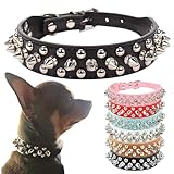 PETCARE Spiked Dog Collar Black Soft Pu Leather Funny Mushrooms Rivet Spike Studded Puppy Collar Adjustable Outdoor Pet Dog Collar for Small Medium Large Dogs Cats Chihuahua Pug Pit Bull Dog Collars