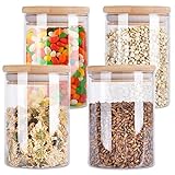 4 Pack Glass Storage Jars with Airtight Bamboo Lid, Aoeoe 27 OZ Food Storage Jar, Glass Kitchen Canisters, Clear Container for Coffee Bean Storage, Dry Goods, Cookie, Candy, Tea, Spices