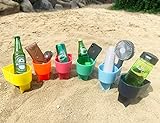 Home Queen Beach Cup Holder with Pocket, Multifunctional Sand Cup Holder for Beverage Phone Sunglass Key, Beach Accessory Drink Sand Coaster, Set of 6 (Navy, Teal, Yellow, Orange, Blue and Pink)