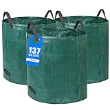 Pilntons 3 Pack 137 Gallons Reusable Yard Waste Bags with Double Bottom Extra Large Leaf Lawn Bags Reusable Heavy Duty With 4 Handles Garden waste Bags Containers for Debris Grass Clipping