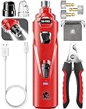 Dog Nail Grinder with 2 LED Lights Powerful 2-Speed Dog Nail Trimmers with 3 Grinding Wheels Super Quiet Rechargeable Pet Dog Nail Clipper Kit for Large Medium Dogs Cats Small Animal Nail Care Red