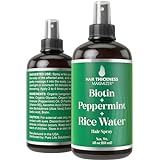 Biotin + Peppermint Oil + Rice Water Spray For Hair Growth. Vegan, Leave In Conditioner Serum Spray For Women, Men. Thickening, Moisturizing, Strengthening Scalp Treatment For Dry, Frizzy, Weak Hair